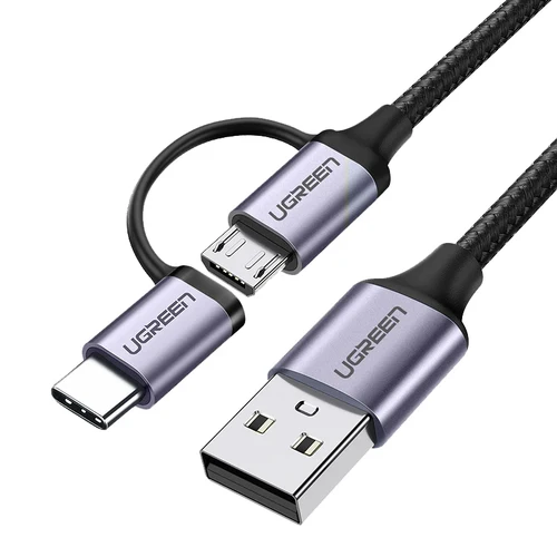 UGREEN USB-A to Micro USB + USB Type-C Cable 1m (Black)-UG- 30875-US177