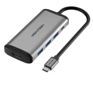 Vention USB C Multi-function 5 in 1 Docking Station Type-C to HDMI/USB3.0*3/PD Converter 0.15M Gray Metal Type CNBHB