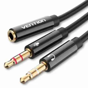 Vention 2*3.5mm Male to 4 Pole 3.5mm Female Audio Cable 0.3M Black ABS Type