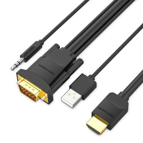 Vention Hdmi To Vga Cable with Audio Output and Usb Power Supply 1.5m Black - ABIBG 1.5m Vention Hdmi To Vga Cable with Audio Output and Usb Power Supply 1.5m Black - ABIBG 1.5m