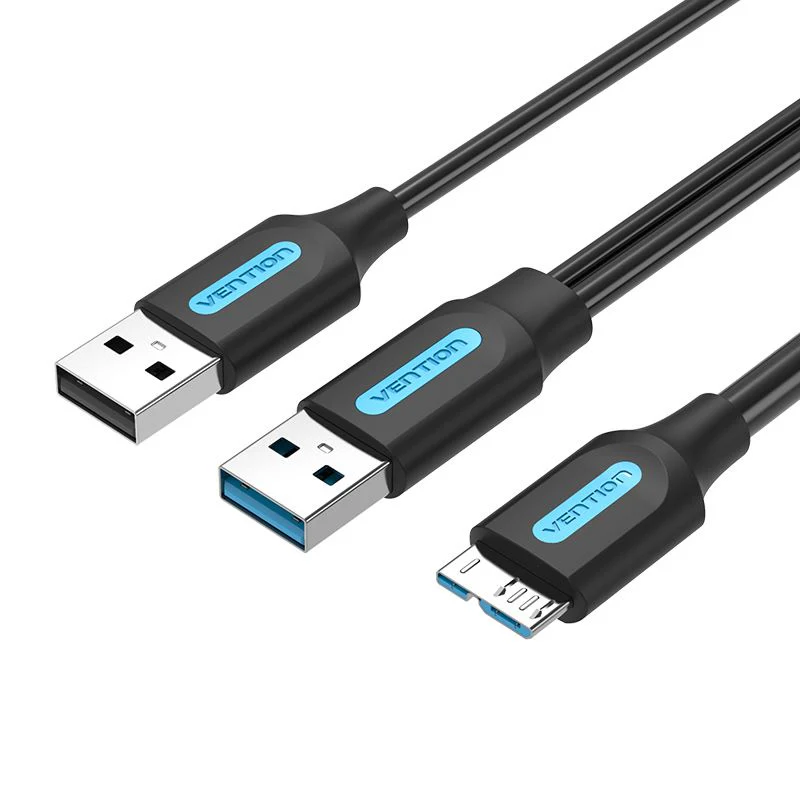 Vention USB3.0 A Male to Micro B Male Hard Disk Cable with USB2.0 Male 1M Black- VAS-A62- B100 Vention USB3.0 A Male to Micro B Male Hard Disk Cable with USB2.0 Male 1M Black- VAS-A62- B100