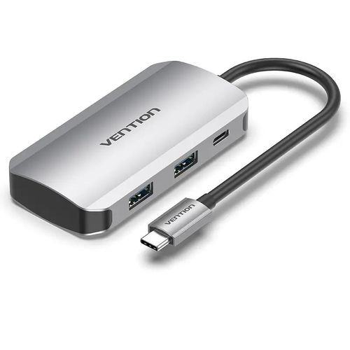 Vention USB-C to USB3.0x4/PD Hub 0.15M Gray Aluminum Alloy Type- TNBHB Vention USB-C to USB3.0x4/PD Hub 0.15M Gray Aluminum Alloy Type- TNBHB
